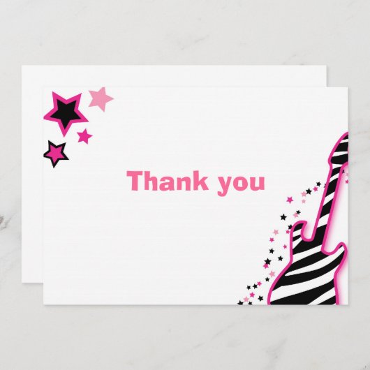 ロックスターの女の子のピンクはメッセージカード感謝していしています 招待状 (正面/裏面)