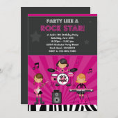 ロックスターの女の子の誕生日のパーティの招待状 招待状 (正面/裏面)
