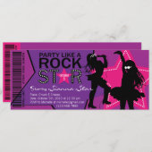 ロックスターの女の子バンド誕生日の紫色のピンク 招待状 (正面/裏面)