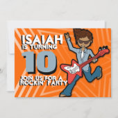 ロックスターの少年 10歳の誕生日 オレンジ ブルー 招待状 (正面)