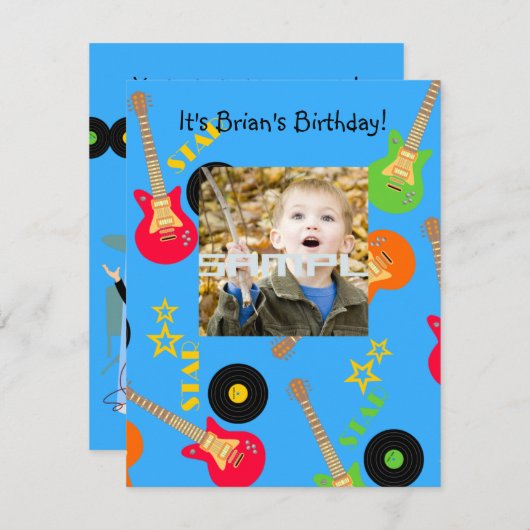 ロックスターの男の子の誕生日のパーティの招待状 招待状 (正面/裏面)