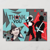 ロックスターの男の子バンドは水の赤感謝していしています サンキューカード (正面/裏面)