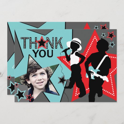 ロックスターの男の子バンドは水の赤感謝していしています サンキューカード (正面/裏面)