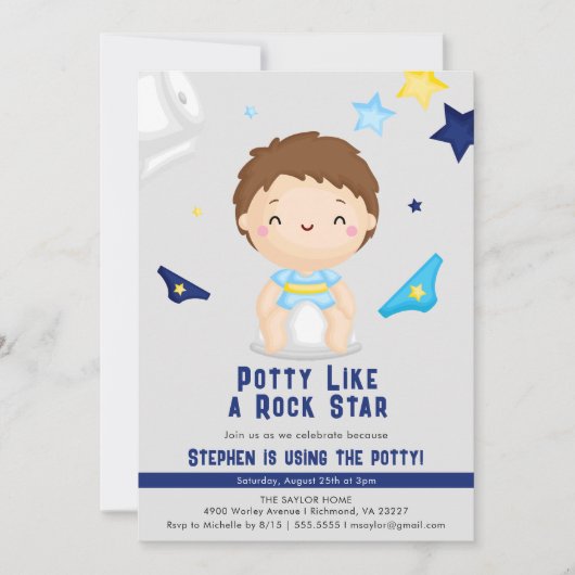 ロックスターの男の子ピートレーニングパーティーのようなトイレ 招待状 (正面)