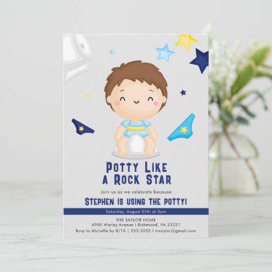 ロックスターの男の子ピートレーニングパーティーのようなトイレ 招待状 (スタンド正面)