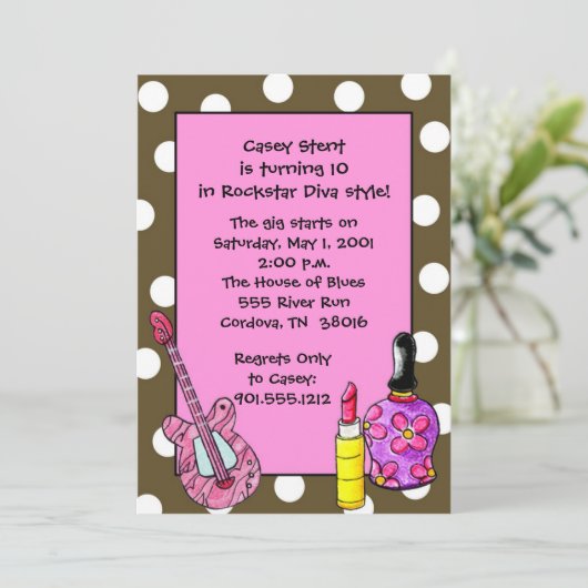 ロックスターの花型女性歌手の誕生日の招待状 招待状 (スタンド正面)