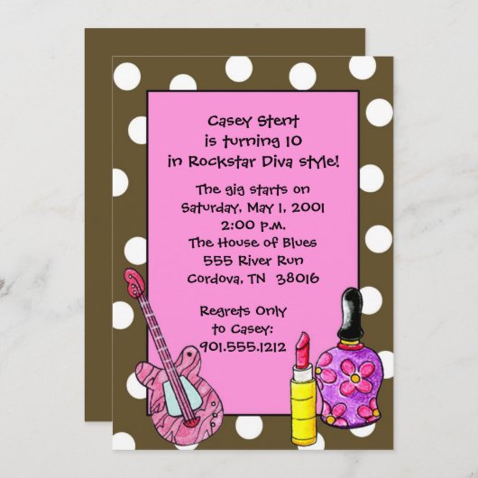 ロックスターの花型女性歌手の誕生日の招待状 招待状 (正面/裏面)