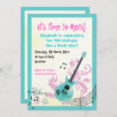 ロックスターガーリーエレキギター誕生日 招待状 (正面/裏面)