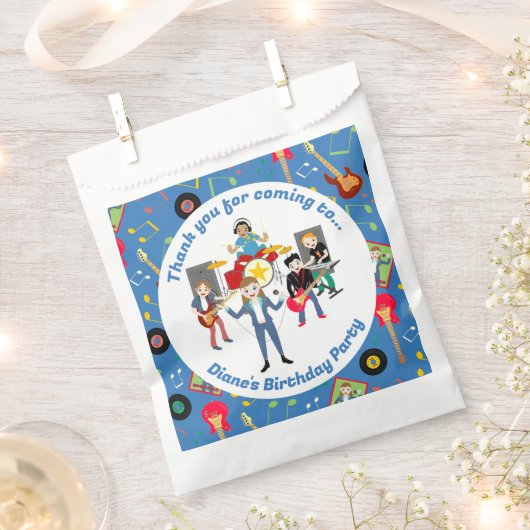 ロックスターガールバンドバースデーパーティー フェイバーバッグ (クリップ留めされた状態)