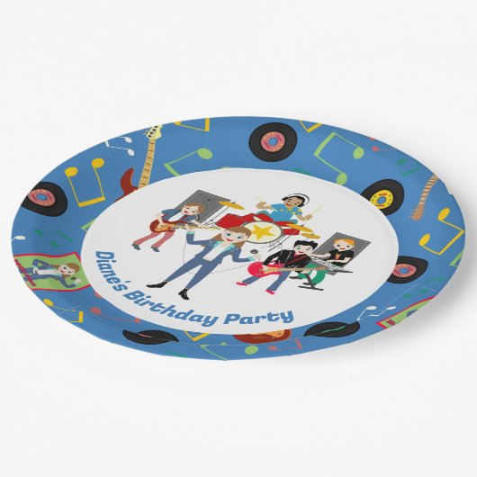 ロックスターガールバンドバースデーパーティー ペーパープレート (アングル)