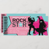 ロックスターガールバンド誕生日アクアピンク 招待状 (正面/裏面)