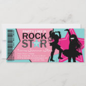 ロックスターガールバンド誕生日アクアピンク 招待状 (正面)