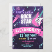 ロックスターガールパーティーのような音楽誕生日 招待状 (正面)