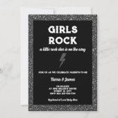 ロックスターガールベビーシャワーブラックロックアンドロール 招待状 (正面)