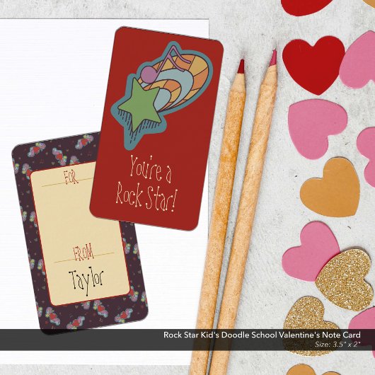 ロックスターキッズドードルスクールバレンタイン ノートカード