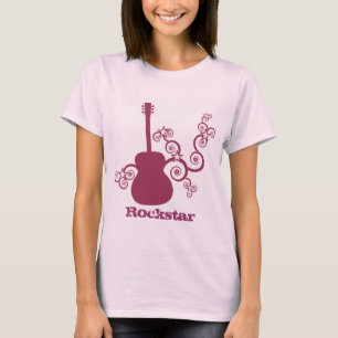 ロックスターギターウィメンズシャツ明るい赤紫色 Tシャツ