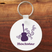 ロックスターギターキーチェーン、紫 キーホルダー (正面)