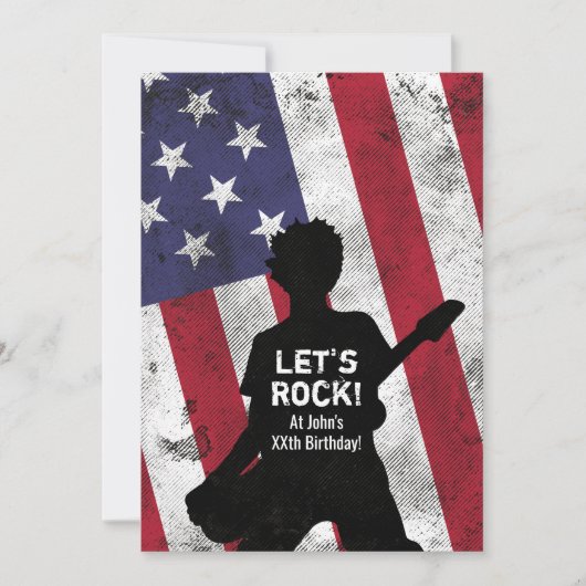 ロックスターギターグランジ誕生日パーティー 招待状 (正面)