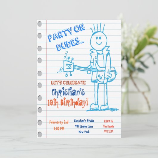 ロックスターギタードードル誕生日招待状 招待状 (スタンド正面)