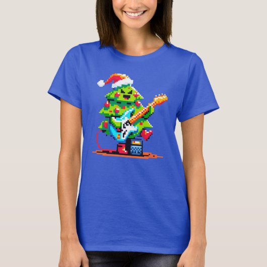 ロックスタークリスマスツリー – Pixel Art Bass Guitar Tシャツ (正面)
