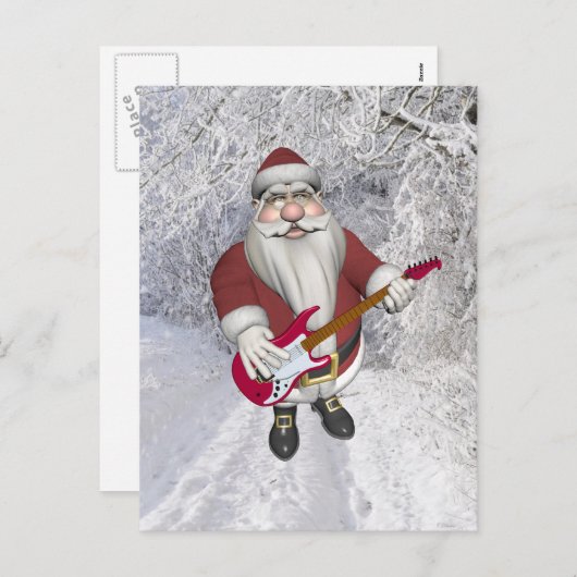 ロックスターサンタとレッドエレキギター シーズンポストカード (正面/裏面)
