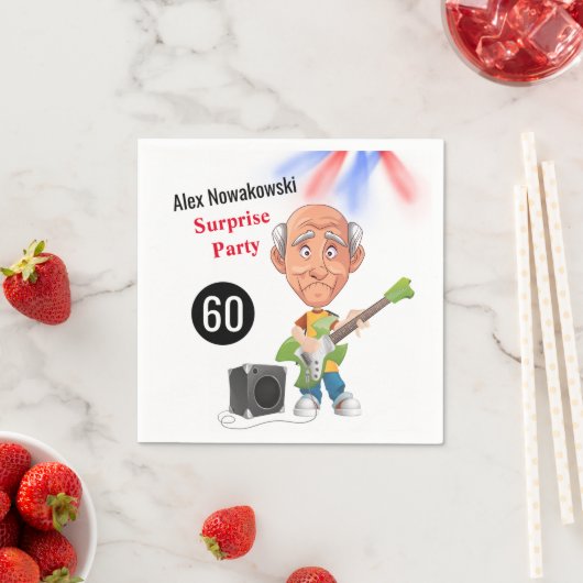 ロックスタージョーク60thメンズおもしろい誕生日ギターファンク スタンダードカクテルナプキン (インサイチュ)