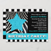 ロックスターゼブラバースデーパーティー-青 招待状 (正面/裏面)