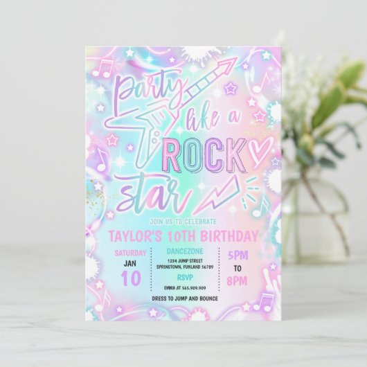 ロックスターダンスミュージック絞り染めネオングロー誕生日 招待状 (スタンド正面)