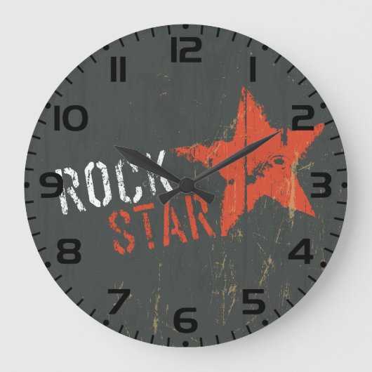 ロックスターディストressedグランジ赤い星 ラージ壁時計 (正面)