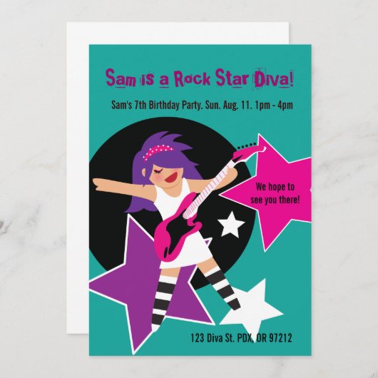 ロックスターディバ誕生日招待状 招待状 (正面/裏面)