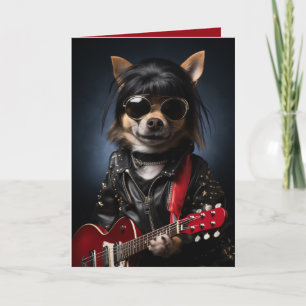 ロックスタードッグ誕生日、おもしろい犬、音楽テーマ カード