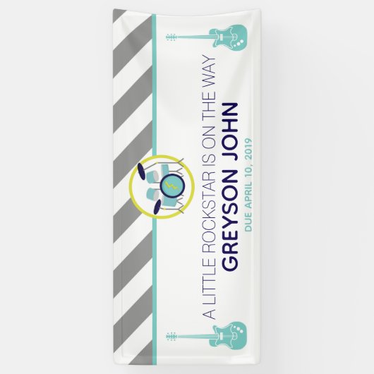 ロックスタードラムセットロックアバイベイビーシャワーバナー 横断幕 (縦)