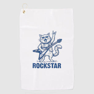 ロックスターヌコギター ビンテージ 彫刻 Tシャツ デザイン ゴルフタオル
