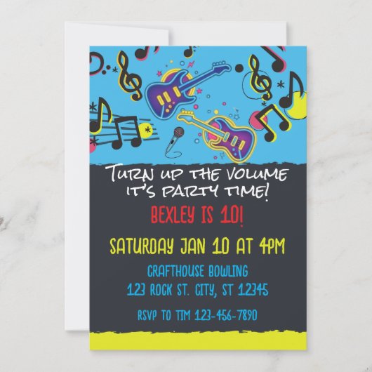 ロックスターネオン誕生日パーティー 招待状 (正面)