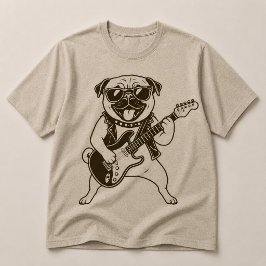 ロックスターハッピーパグ エレキギターを演奏 Tシャツ