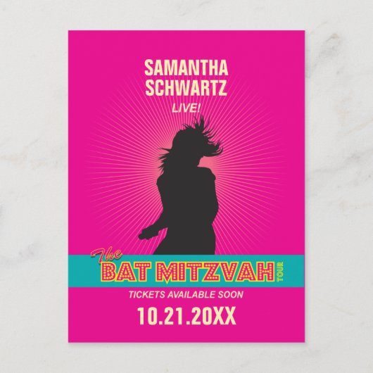 ロックスターバルミツワー熱いピンクでデートをセーブ 案内ポストカード (正面)