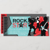 ロックスターバンド誕生日の水の赤 招待状 (正面/裏面)