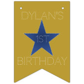 ロックスターバースデーパーティー月刊バナーブルー金ゴールド バンティングフラッグ (第2の旗)