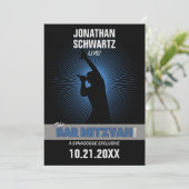 ロックスターバー(ユダヤ教の)バル・ミツバーインブラックシルバーブルー 招待状 (スタンド正面)