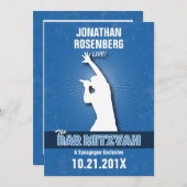 ロックスターバー（ユダヤ教の）バル・ミツバー招待状インブルー 招待状 (正面/裏面)