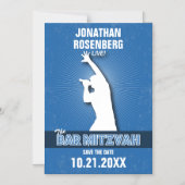 ロックスターバー(ユダヤ教の)バル・ミツバー日付を青で保存 マグネット招待状 (正面)