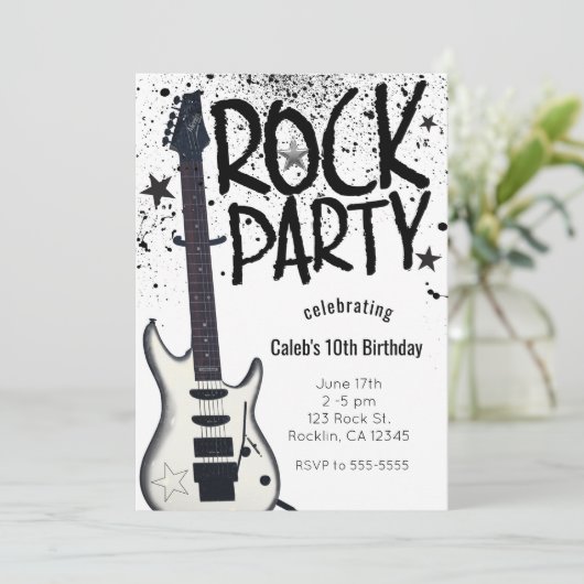 ロックスターパーティーギター誕生日フォト招待状 招待状 (スタンド正面)
