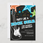 ロックスターブルーオレンジギターの誕生日招待状 招待状 (正面)