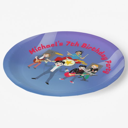 ロックスターボーイズバンド誕生日パーティー ペーパープレート (アングル)