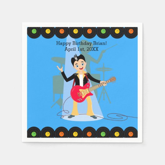 ロックスターボーイバースデーパーティー スタンダードカクテルナプキン (正面)