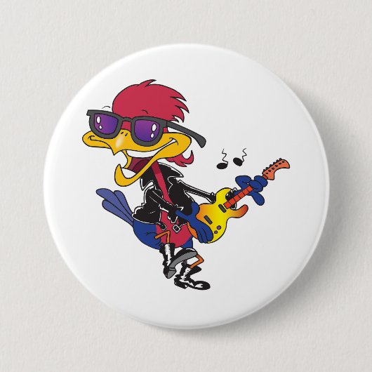 ロックスターミチバシリ 鳥 ギター 缶バッジ (正面)