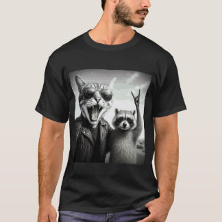 ロックスターミュージック ギフト メンズ 猫 アライグマ セルフィー Tシャツ