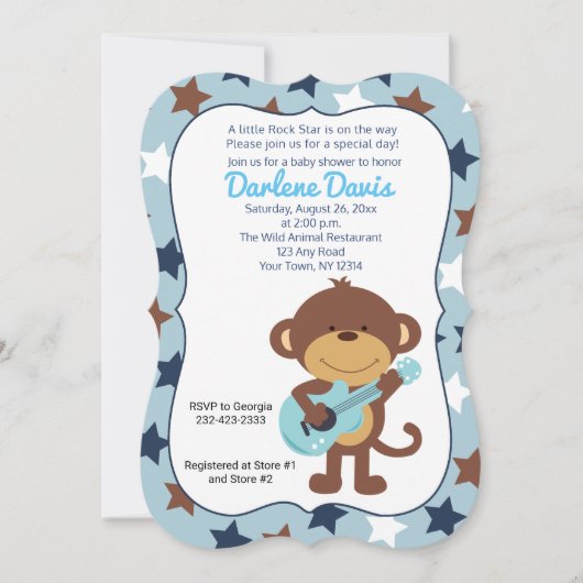 ロックスターモンキーギターボーイベビーシャワー 招待状 (正面)