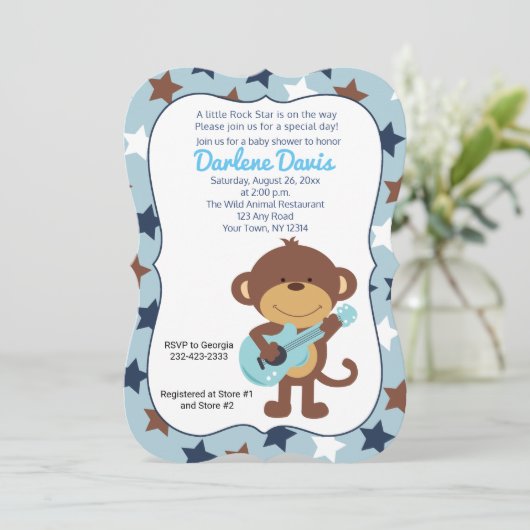 ロックスターモンキーギターボーイベビーシャワー 招待状 (スタンド正面)