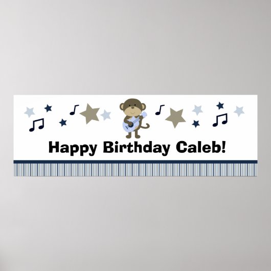 ロックスターモンキーバースデーパーティー赤ちゃんシャワーバナー ポスター (正面)